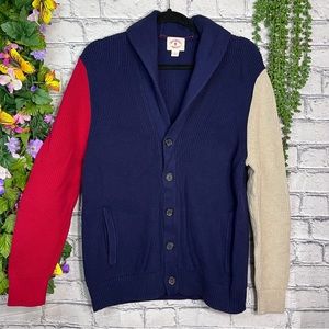 -Vintage Brooks Brothers Tri Color Contrast Ribbed Button Down Cardigan Size L